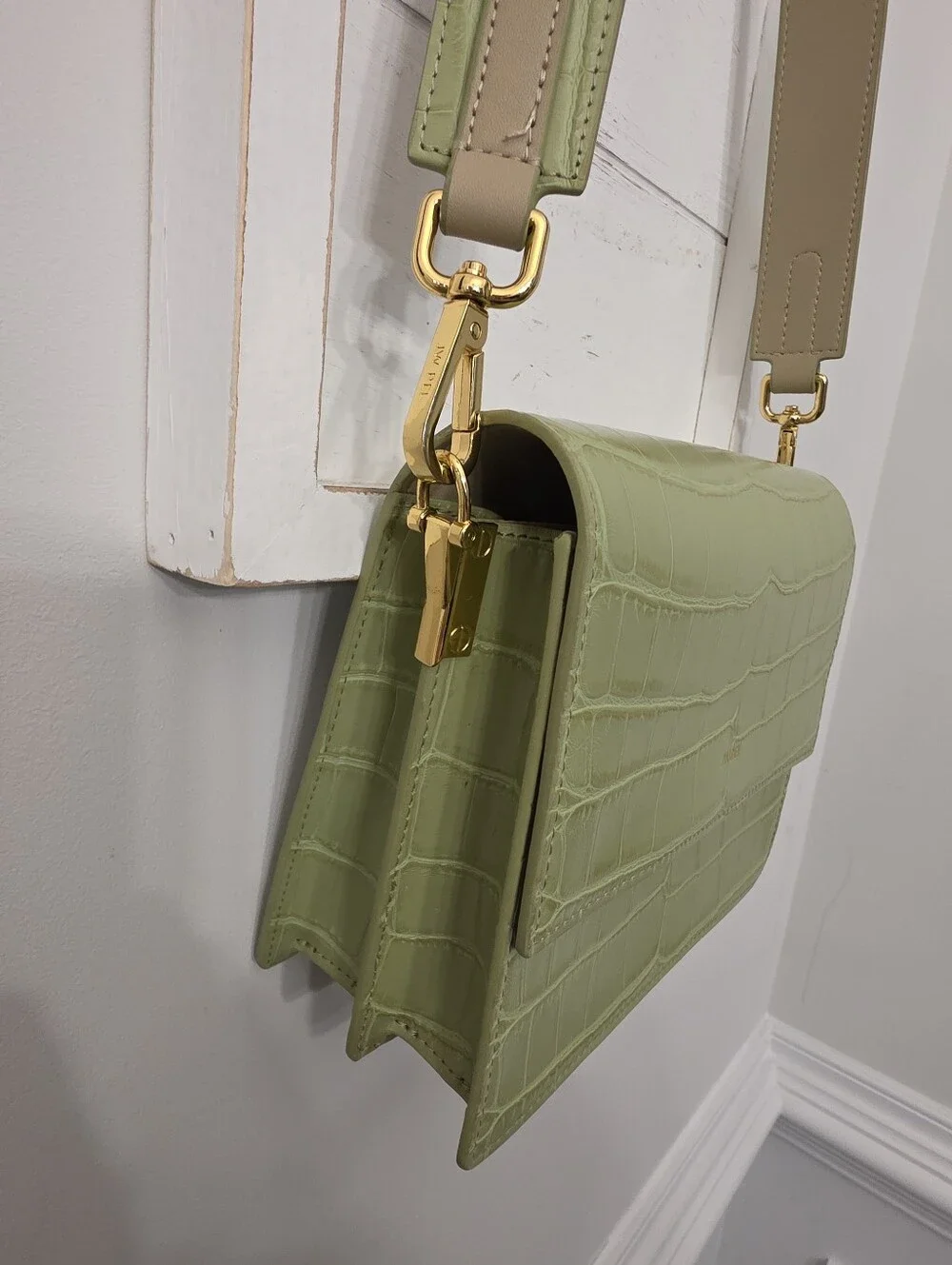 JW Pei Croc Embossed Green Crossbody Bag